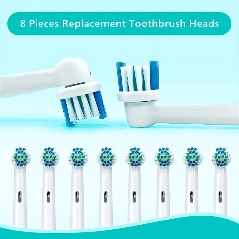 Electric toothbrush replacement heads for Oral B models are available in packs of 4, 8, or 16.