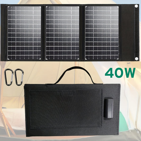 40W Foldable Solar Panel Charger with USB & Type-C Ports for Portable Power Stations, Generators, Laptops, iPhone, iPad - Perfect for Outdoor Camping, RV Travel & More - Durable Solar