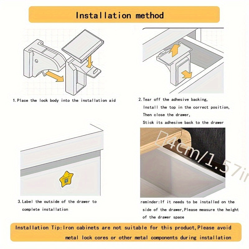 Secure your drawers and cabinet doors with ease using this set of 4 Magnetic Youngsters Safety Locks. These locks are easy to install with adhesive backing and include a convenient keychain for easy access. Made of lead-free ABS material, these locks