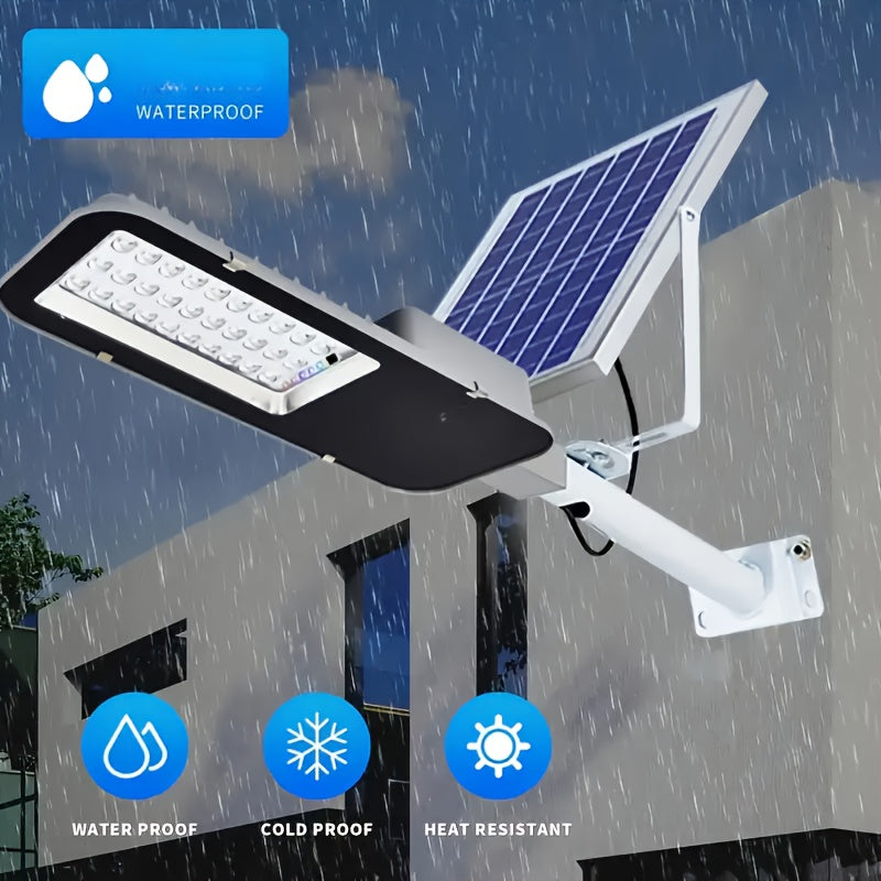 Energy-efficient outdoor solar street light with 6000/4000mAh battery, remote control, and solar panel for garden and yard lighting.