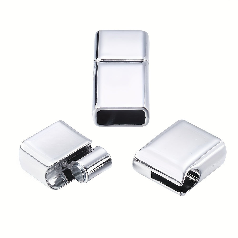 Alloy Magnetic Buckle Set with 5 Pieces, Featuring Flat Rectangular Design and Inner Holes with Rounded Corners. Ideal for Connecting Leather Rope in Handmade Jewelry Making. Perfect for Crafting Unique Accessories.