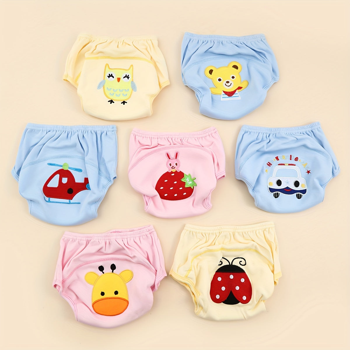 Set of 3 Washable Cotton Training Underwear for Baby Toddlers, Leakproof Potty Learning Pants with Breathable Fabric, Suitable for Infants Aged 0-3 Years - Assorted Designs