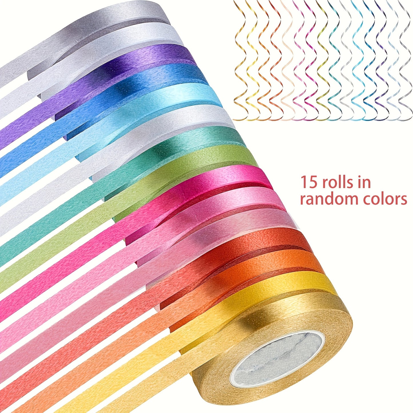 15 craft ribbon rolls, 10m each, versatile plastic ribbons for gift wrapping, bows, and decorations on various occasions, with no need for electricity or batteries. Suitable for Christmas, Halloween, Easter, Hanukkah, Thanksgiving, and Valentine's Day.