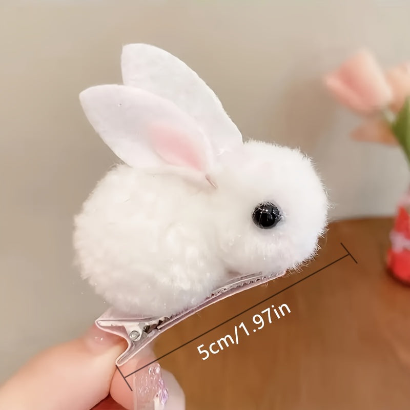 2 adorable Easter Bunny hair clips with fluffy plush and warm 3D rabbit design for women, ideal for parties and casual wear.