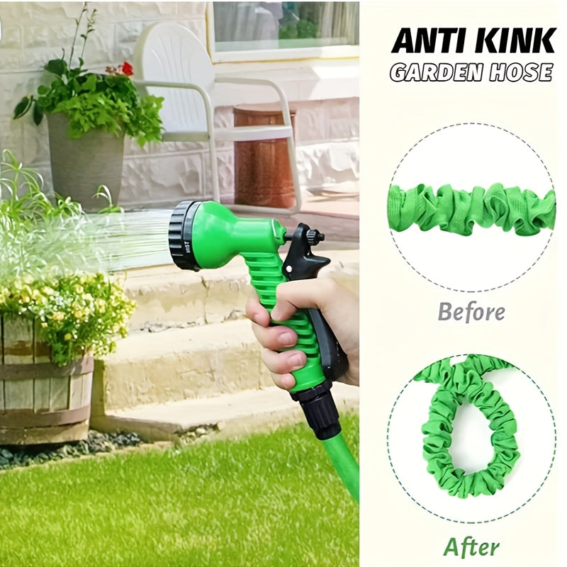 Durable and versatile, this expandable magic garden hose features a high-pressure, leak-proof and tangle-free design, perfect for car washes and watering needs. Comes with a multi-function