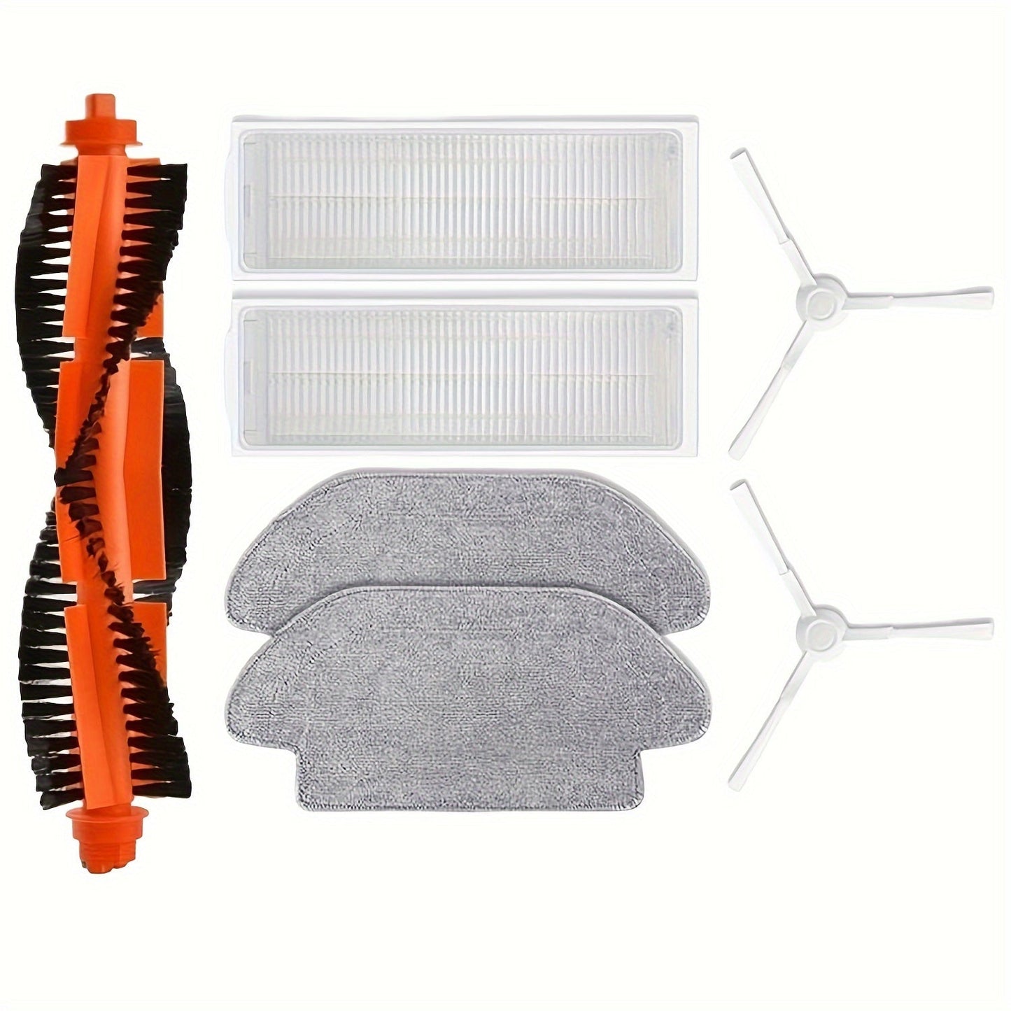 Accessory kit for Xiaomi S10/S12 B106GL robot vacuum includes 7 pieces: main side brush, 2 filters, and 2 mop pads. Constructed with durable acrylic, plastic, and fabric materials.