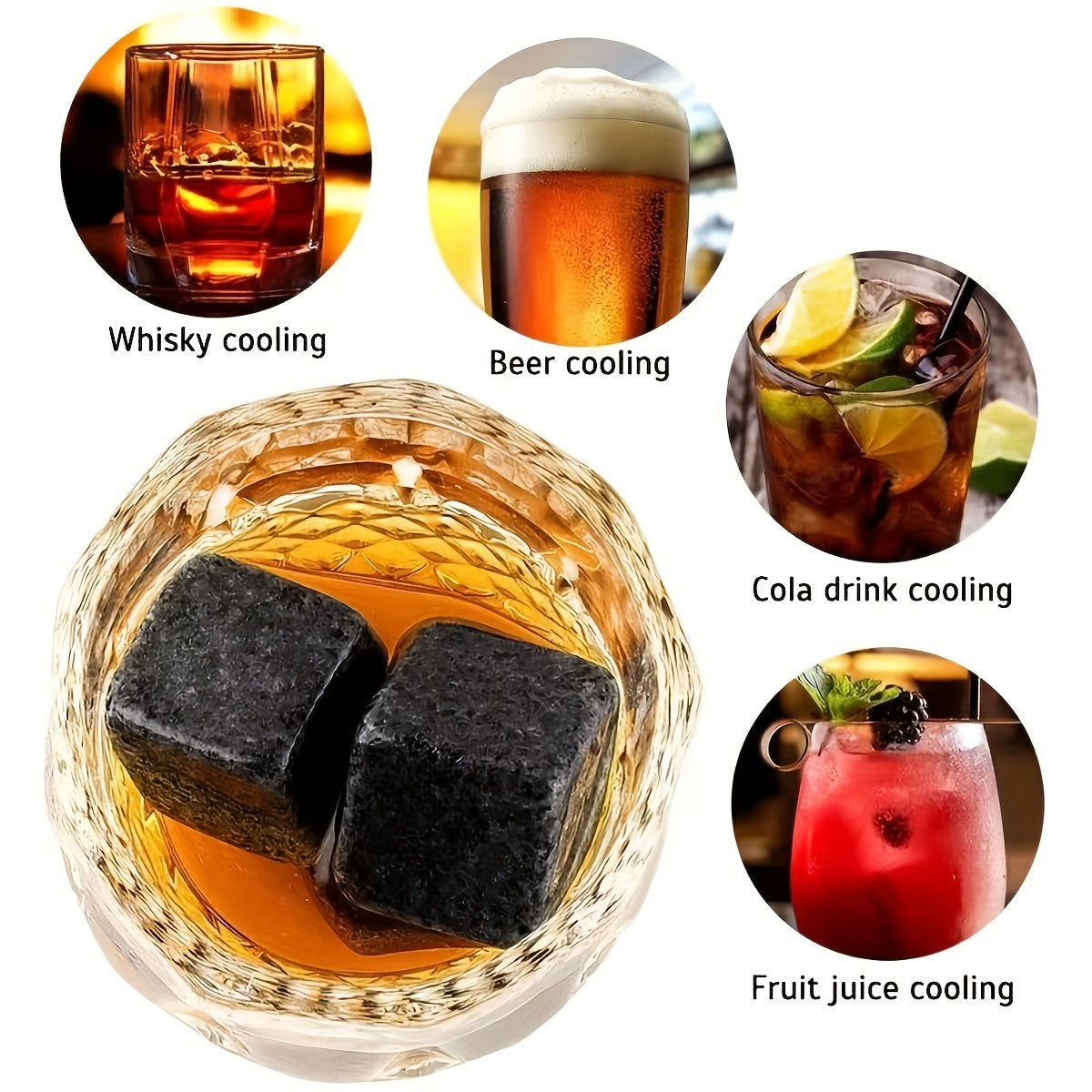 Engraved Glasses Whiskey Stones Gift Set - Includes Reusable Granite Ice Cubes, Wooden Storage Box, Drawstring Bag - Perfect for Father's Day, Anniversaries, Birthdays and Whiskey Lovers