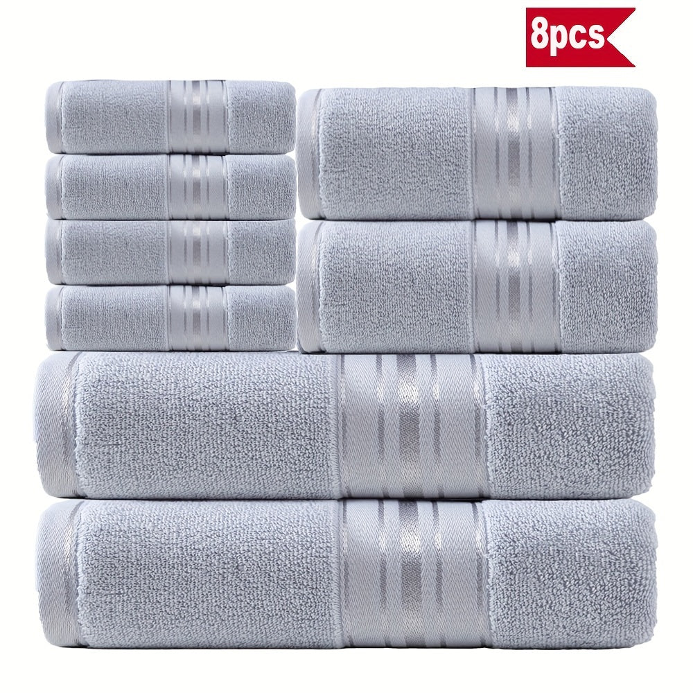 Set of 8 cotton towels for bathroom, spa, travel, and home with high water absorption and thickness