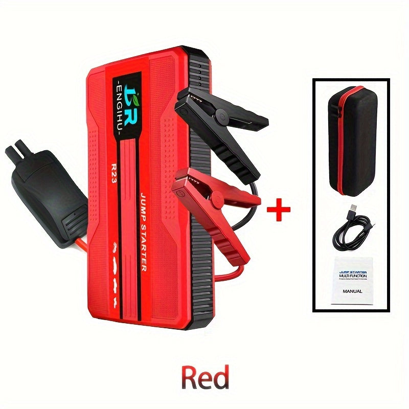 Portable smart start clip car battery booster and power bank starting device for universal 12V car battery jump starting.