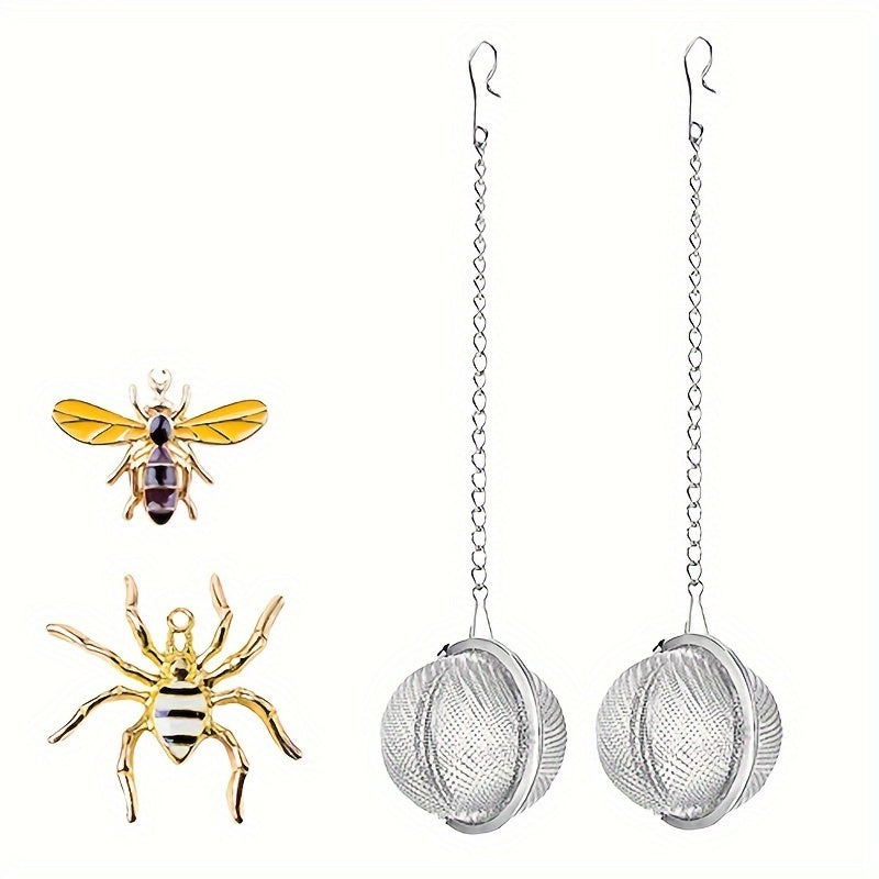 Handmade Tea Infuser Set with Honey Bee and Spider Design - Includes 2 Tea Strainers and Bee Charm Pendant - Perfect for Loose Leaf Tea Steeping