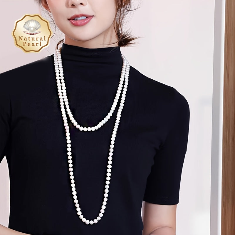 MUFAN Vintage Luxury Style Multi-Layer Freshwater Pearl Necklace - Elegant and Perfect for Bridal & Party Wear, Featuring 6-8mm Beads and a 1.6m Length, Designed for Women