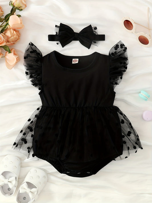 Chiffon flutter sleeve bodysuit for baby girls, ideal for parties, holidays, and outdoor wear.