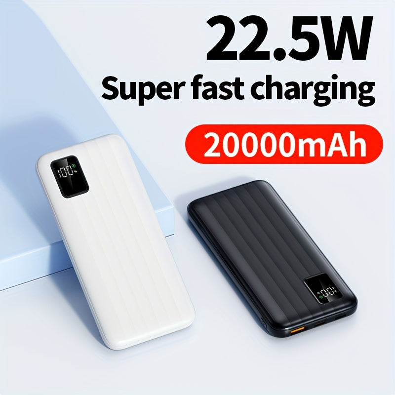 Портативный аккумулятор XPower 20000mAh с супербыстрой зарядкой 22.5W, LED-дисплеем, двойным входом/выходом, USB Type-C, универсальной совместимостью, перезаряжаемой литий-полимерной батареей, компактным дизайном.