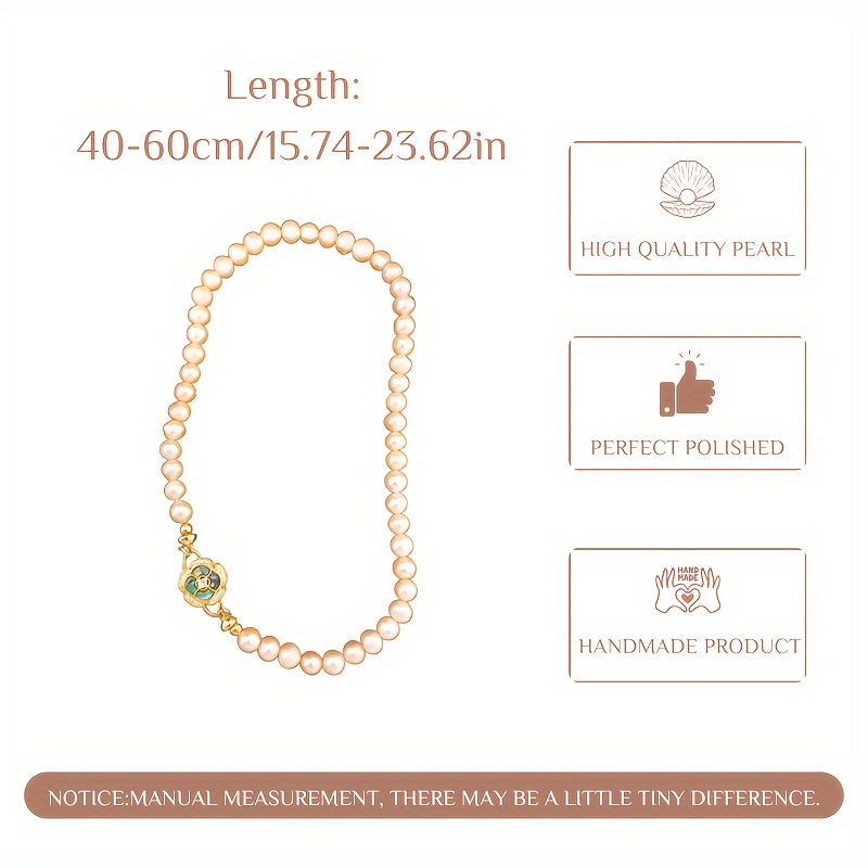 Elegant Champagne Pearl and Vibrant Shell Flower Necklace - Exquisite Design, Ideal for Celebrations and Gifting, Perfect for Thanksgiving Gatherings