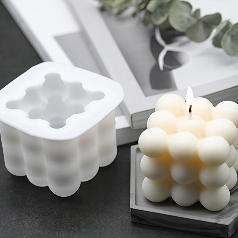 1pc Silicone Mold for Candles & Soap - 3D Cube & Round Ball Design, Crystal Epoxy Tool for DIY Decor, Ideal for Creative Projects