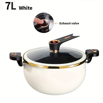 1-piece Cast Iron Stockpot with Twist-Lock Handles, Large 7L Capacity Soup Pot, Quick Stew Cookware, Suitable for All Stovetops