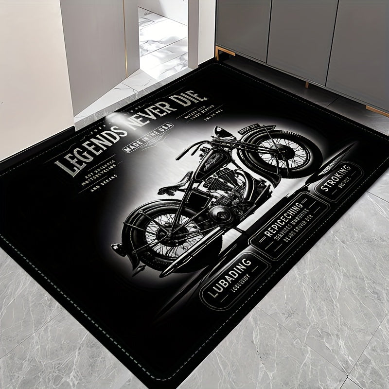 Polyester Flannel Non-Slip Motorcycle Club Doormat, 1.2cm Thick Absorbent Sponge, Stain Resistant, Machine Washable, Waterproof Floor Carpet for Living Room, Bedroom, Kitchen.