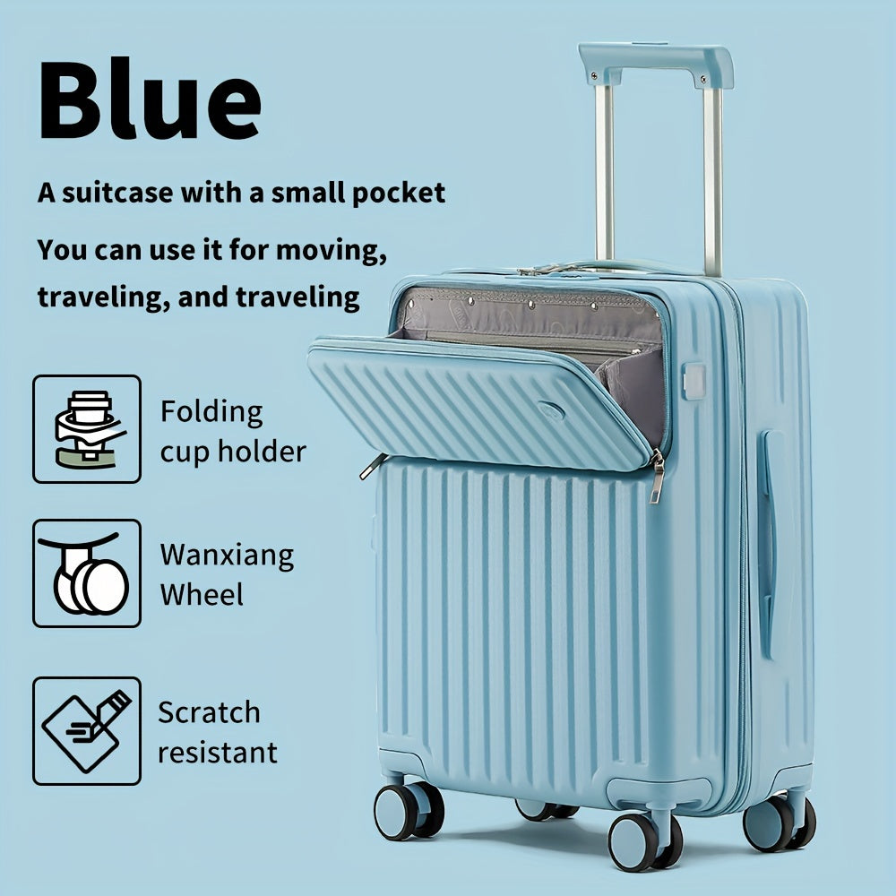 20-Inch Lightweight Hard-Shell Spinner Luggage with USB Port, Expandable Handle, and Multi-Directional Wheels, Stylish White Suitcase for Travel and Business Trips.