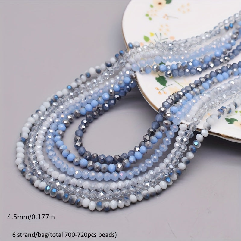 720 pieces of faceted glass rondelle beads measuring 4mm each, sold in a convenient bag. Perfect for crafting jewelry, DIY projects, and adding embellishments to clothing items such as necklaces, bracelets, and more.