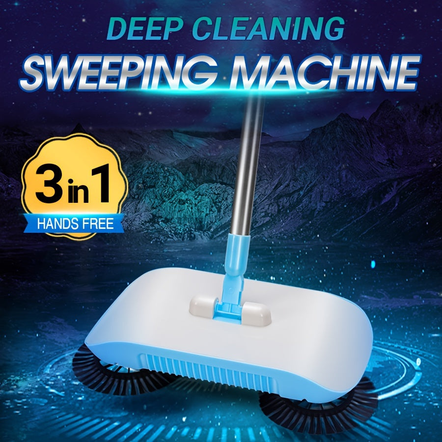 Long Handled Manual Broom with Multi-Functional Cleaning Capabilities, Perfect for Sweeping and Mopping. Features an Automatic Spiral Depth Cleaning System for Easy and Efficient Cleaning. Suitable for Hardwood Floors, Tiles, and Various Other Surfaces