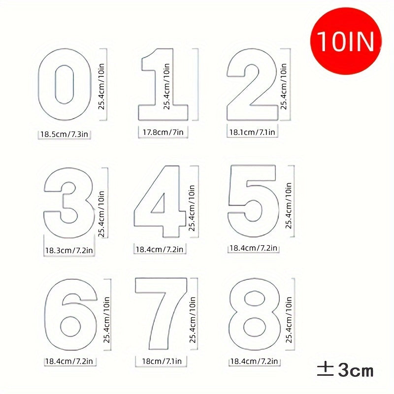 This set includes 9 pieces of PET cake molds in the shape of numbers 0-8, perfect for cake decorating and confectionery making. These tools are ideal for creating birthday cakes and pastries, with sizes ranging from 10.16 to 35.56cm. Use them for your