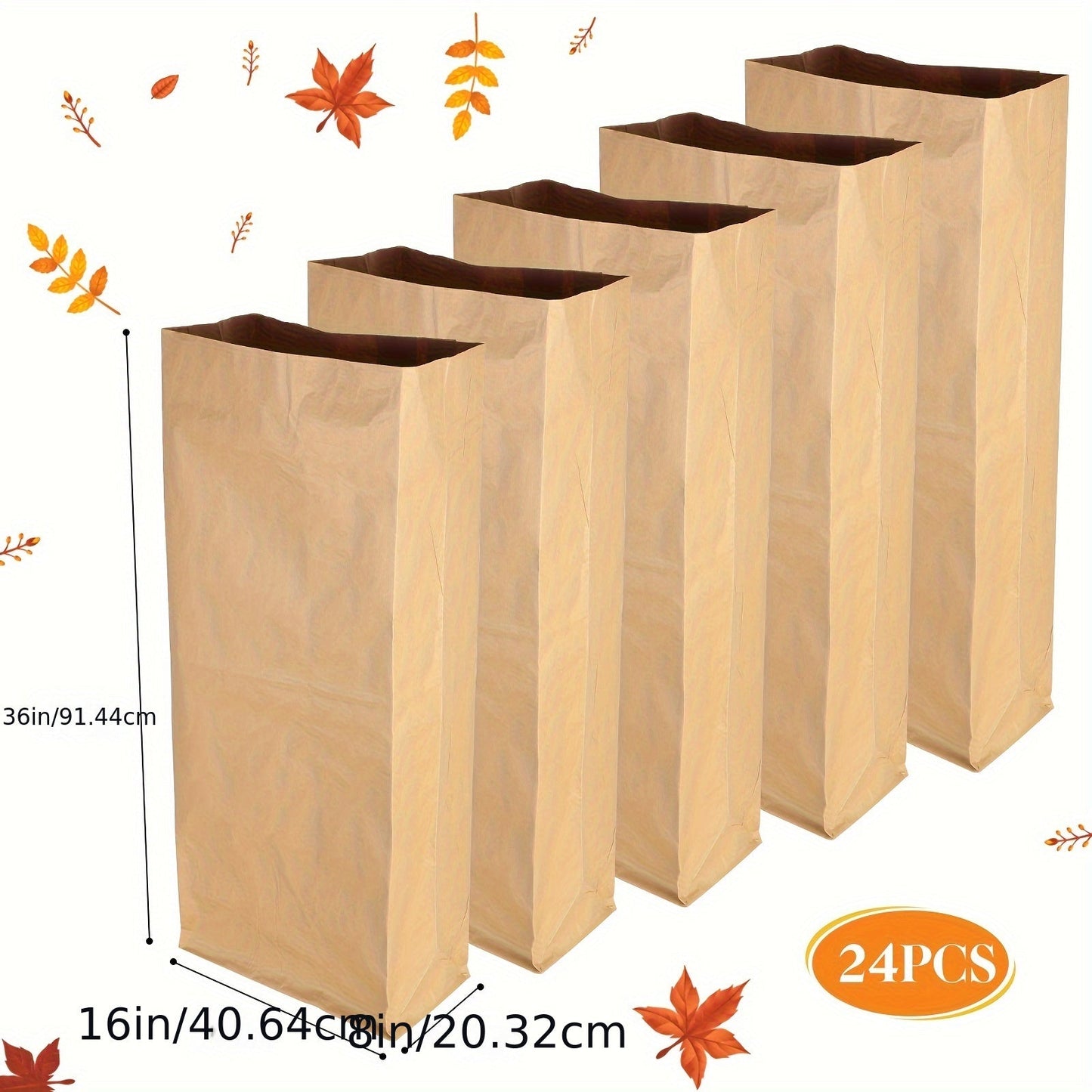 Pack of 24 Heavy-Duty Kraft Paper Yard Waste Bags, 90.85 L Capacity, Disposable and Perfect for Yard Maintenance, Gardening, and Recycling. Suitable for Indoor and Outdoor Usage in Living Rooms, Bedrooms, Kitchens, and Gardens.