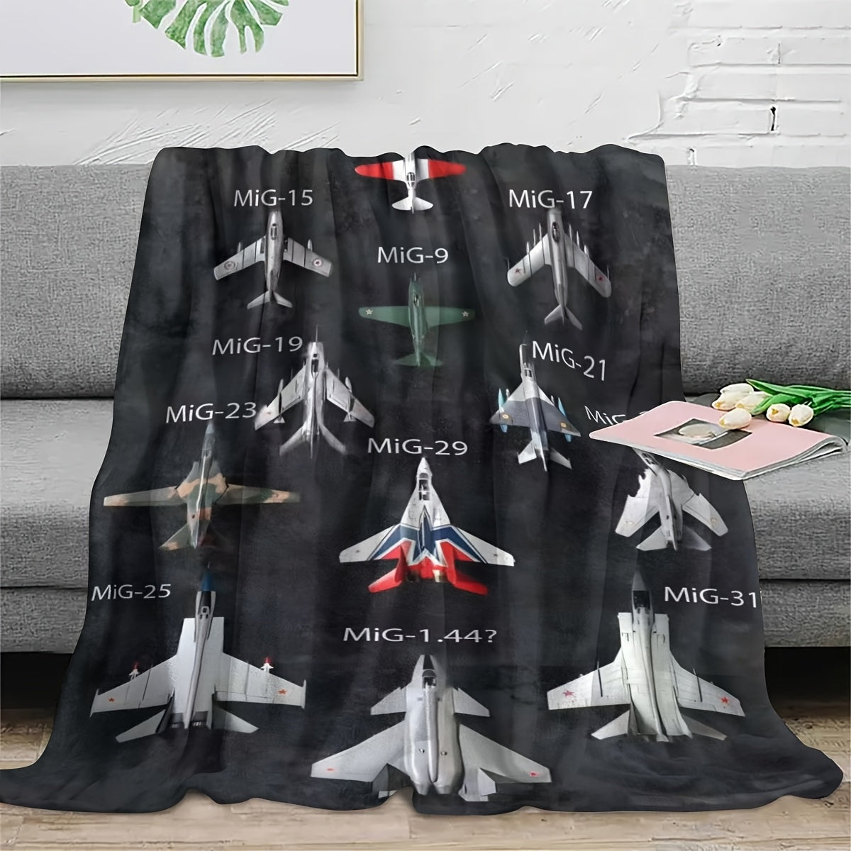 Contemporary Military Jet Aircraft Print Flannel Fleece Throw Blanket - Hypoallergenic, Stain Resistant, All-Season Multipurpose Knit Fabric Bedding - Perfect Gift for Aviation Enthusiasts, Men, and Women