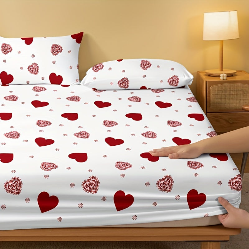 Love Print Brushed Fitted Sheet for a Soft and Comfortable Bed, Perfect for Bedroom, Guest Room, or Dorm. Deep Pocket Design Ensures a Snug Fit. Includes Fitted Bed Sheet Only.