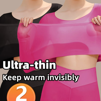 Two high-elastic, ultra-thin long-sleeve base layer tops for women, perfect for staying warm in autumn and winter.