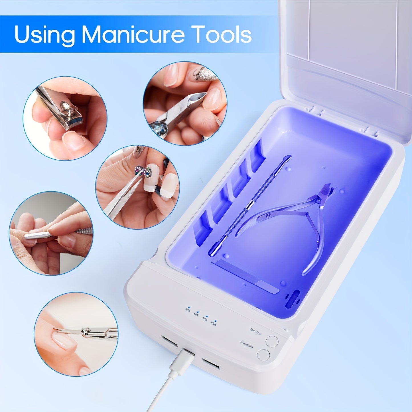 Portable Nail Tool Sterilizer with Blue Light USB for Home Manicure & Salons!