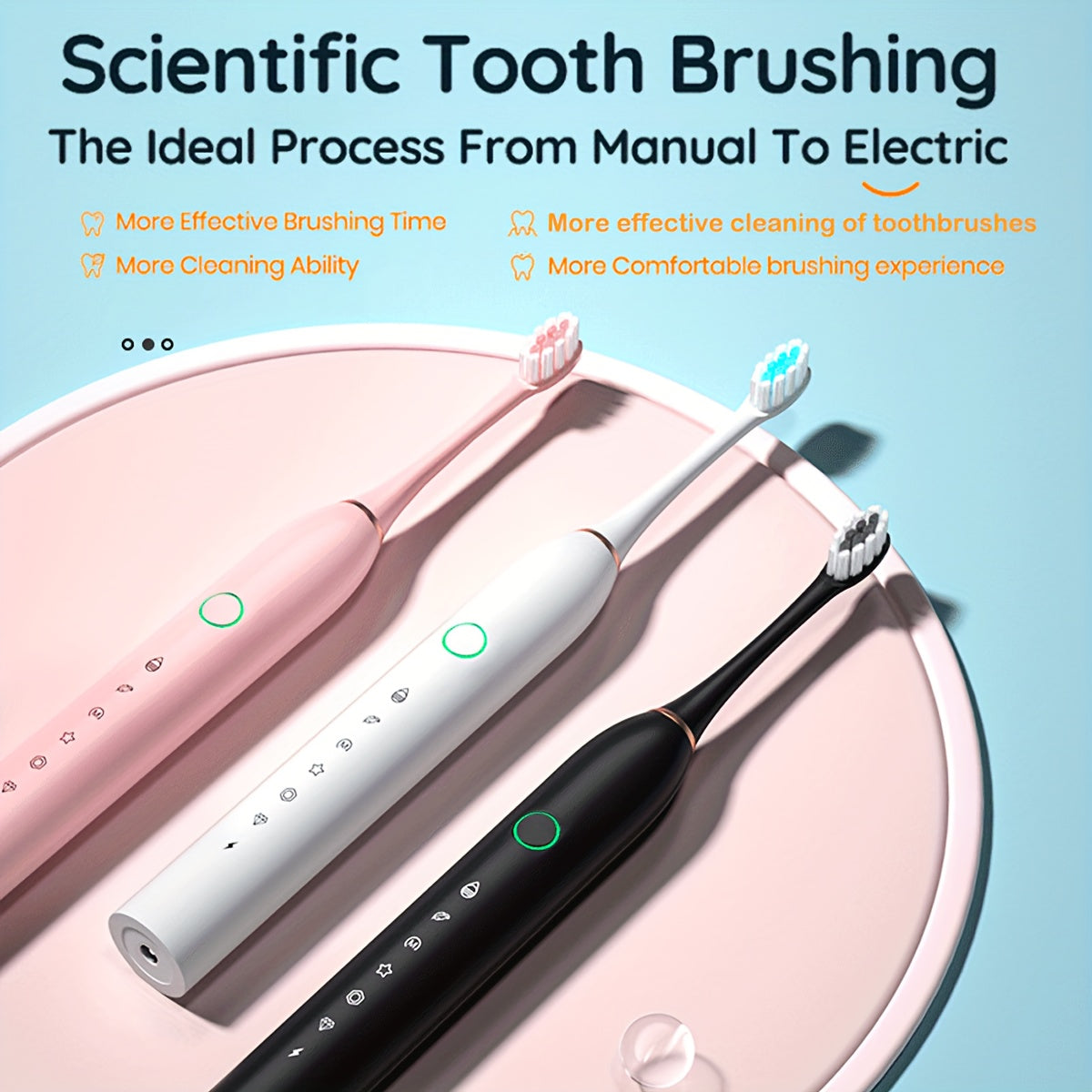 Rechargeable USB electric toothbrush with 6-speed vibration and 28000 VPM power, includes 4 or 8 special soft brush heads for adults.