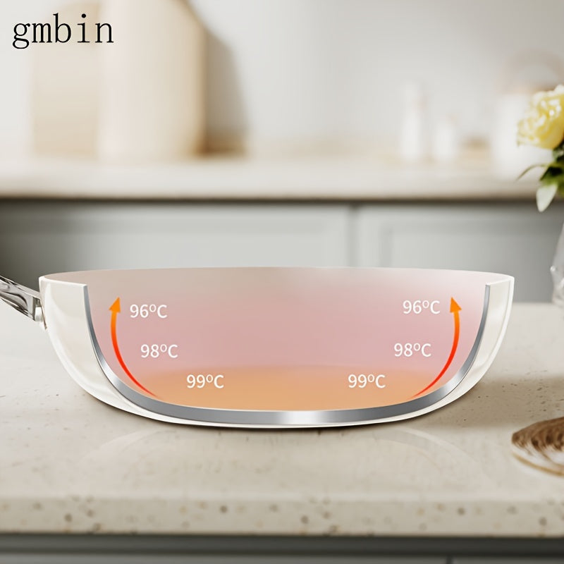 gmbin Ceramic non-stick frying pan is made of internet-famous shell porcelain, featuring a wheat rice stone flat bottom for deep frying.