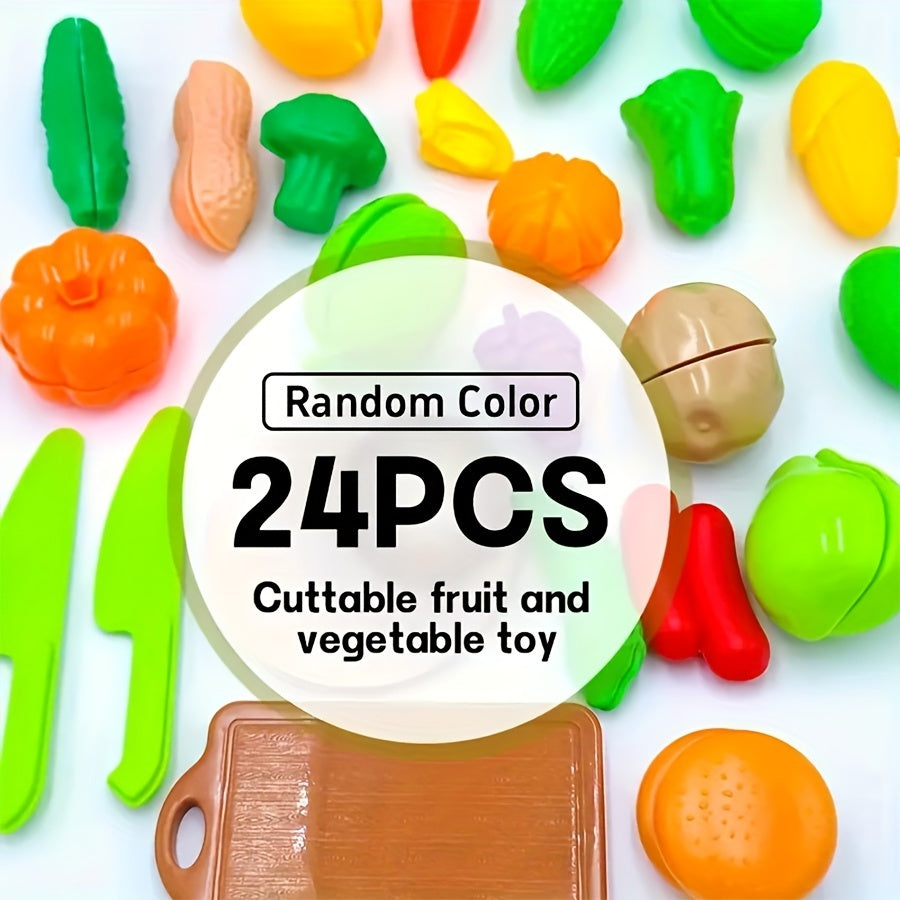 Fun food cutting toy set to develop basic skills and simulate cutting fruits and vegetables.