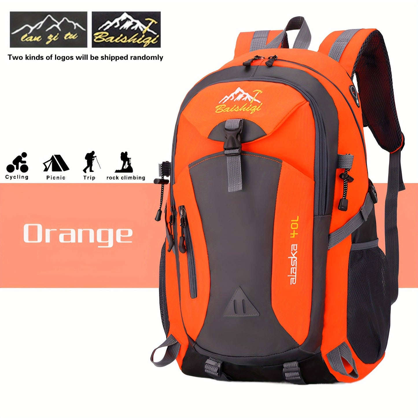 Sturdy polyester daypack for outdoor hiking with adjustable straps, water-resistant, lightweight, and stain-resistant. Suitable for travel, fitness, and leisure activities. Hand wash