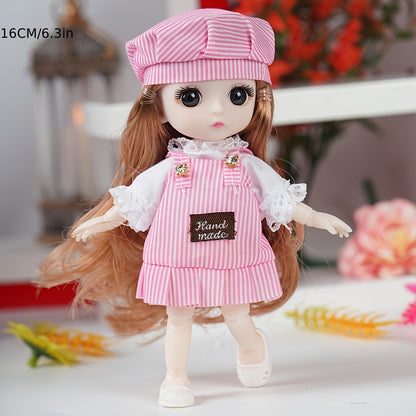 Pink fashion doll for girls with removable clothes, PVC material, articulated joints, plaid skirt, sweater design, perfect birthday gift.