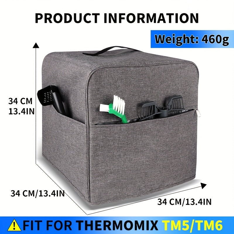 Thickened and durable dust cover with double-layer waterproof protection for Thermomix TM5/TM6 mixer, featuring storage pockets for accessories.