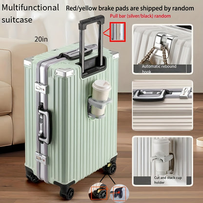 Spinner wheel carry-on luggage with aluminum frame, cup holder, and phone holder - 50.8cm.