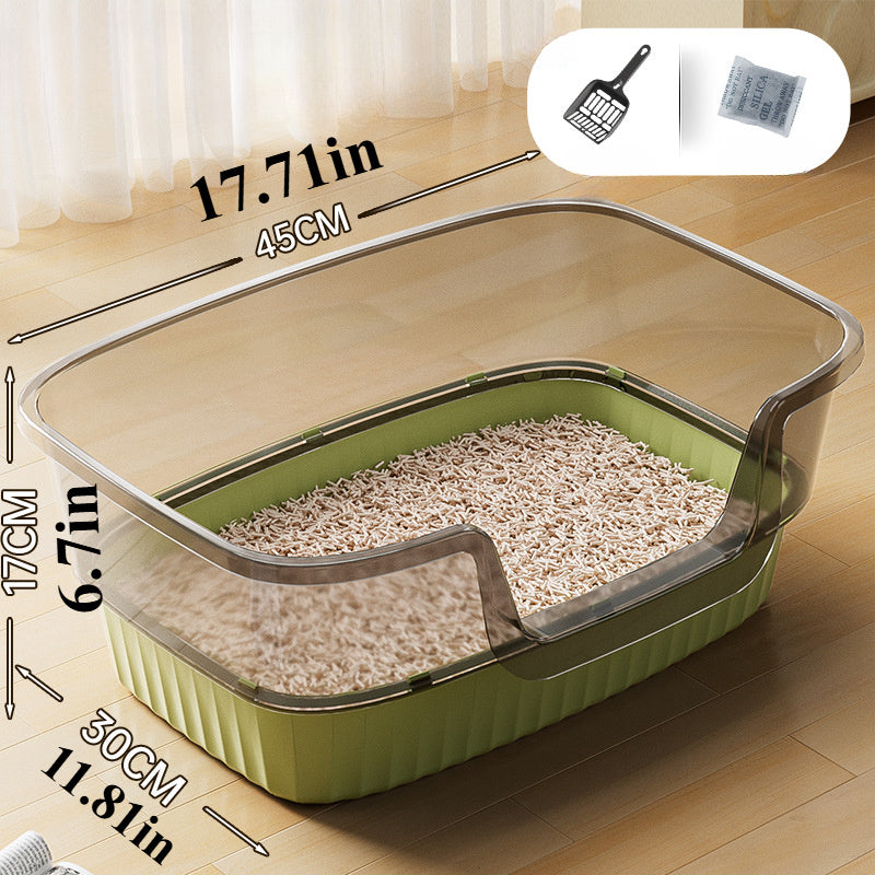 1pc WhiskerWonders Extra Large Rectangular Cat Litter Box with Transparent Cover, Durable ABS Plastic, Removable Design, Includes Litter Scoop & Deodorant - Ideal for All Cat Sizes, Daily