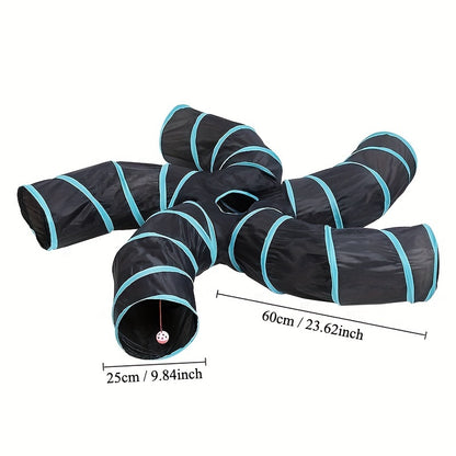 Foldable cat tunnel also suitable for dog training, storage, and interactive play with pet toys.