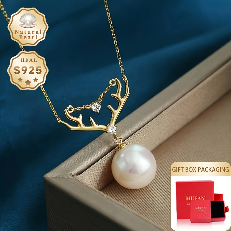 Beautiful Women's Necklace with Freshwater Pearl Pendant - Featuring Large 10-11mm Round Natural Pearls, Sterling Silver, Comes in Gift Box - Suitable for Everyday Wear or Special Events, Various Brands Available, Unique Characteristics Such as Growth