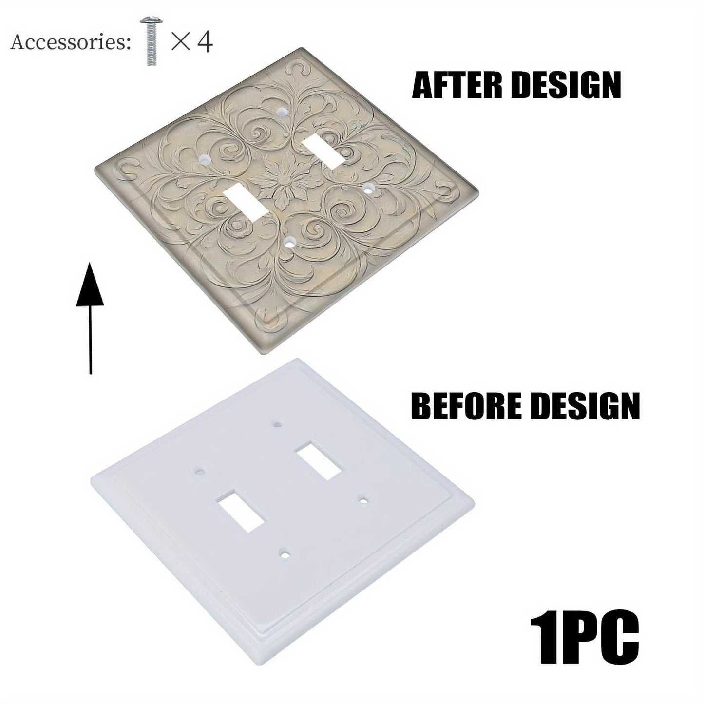 Art Deco Style Wall Plate Cover for Kitchen and Home Office Decor; Reusable, Easy to Install, and Durable with French Pattern Chic Design.