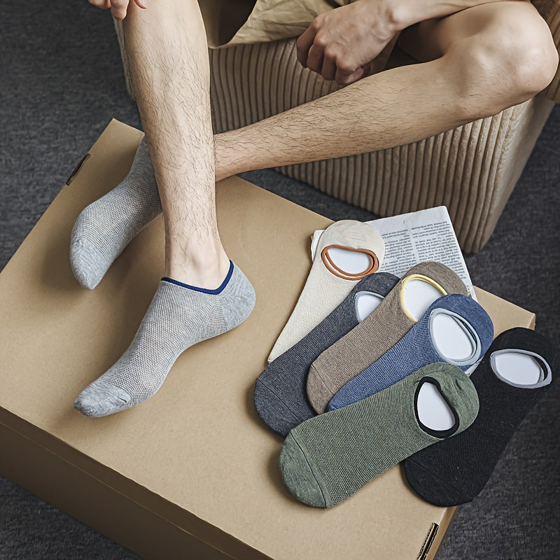 7 pairs of men's invisible socks with breathable low-top design and colorful cuffs