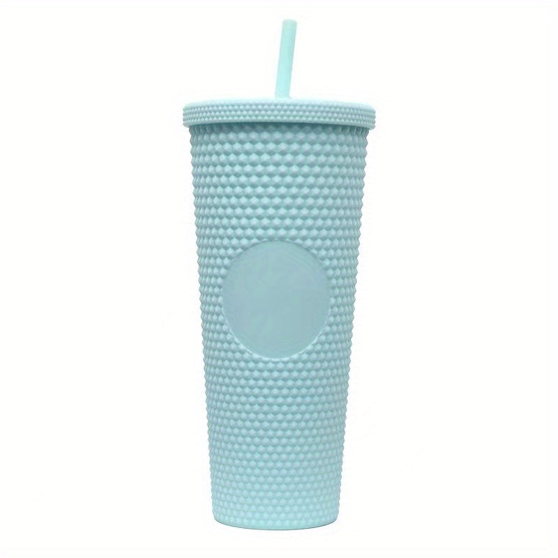 1pc studded cup with lid and straw, 24oz matte cups, BPA-free tumbler, shiny plastic water cup, double-layer water bottle, reusable vent cup, drinkware, home kitchen items, birthday gift