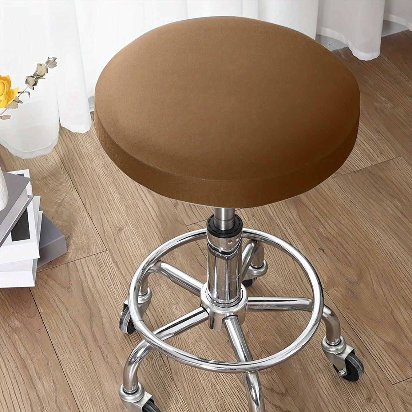 Waterproof round stool cover made of milk fiber fabric with elastic.