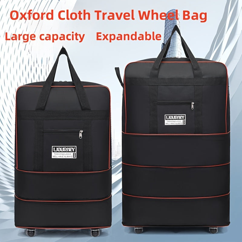 Versatile expandable rolling luggage bag with anti-static spinner wheels, ideal for business, study, and vacation. Features durable polyester construction and waterproof foldable design in