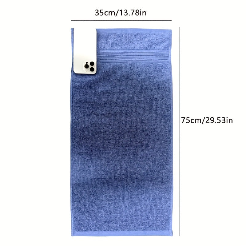 3 premium cotton velvet towels, 35.56cm x 73.66cm, soft & absorbent, hotel quality in dark blue, light beige, and gray. Ideal for bathroom or spa use.