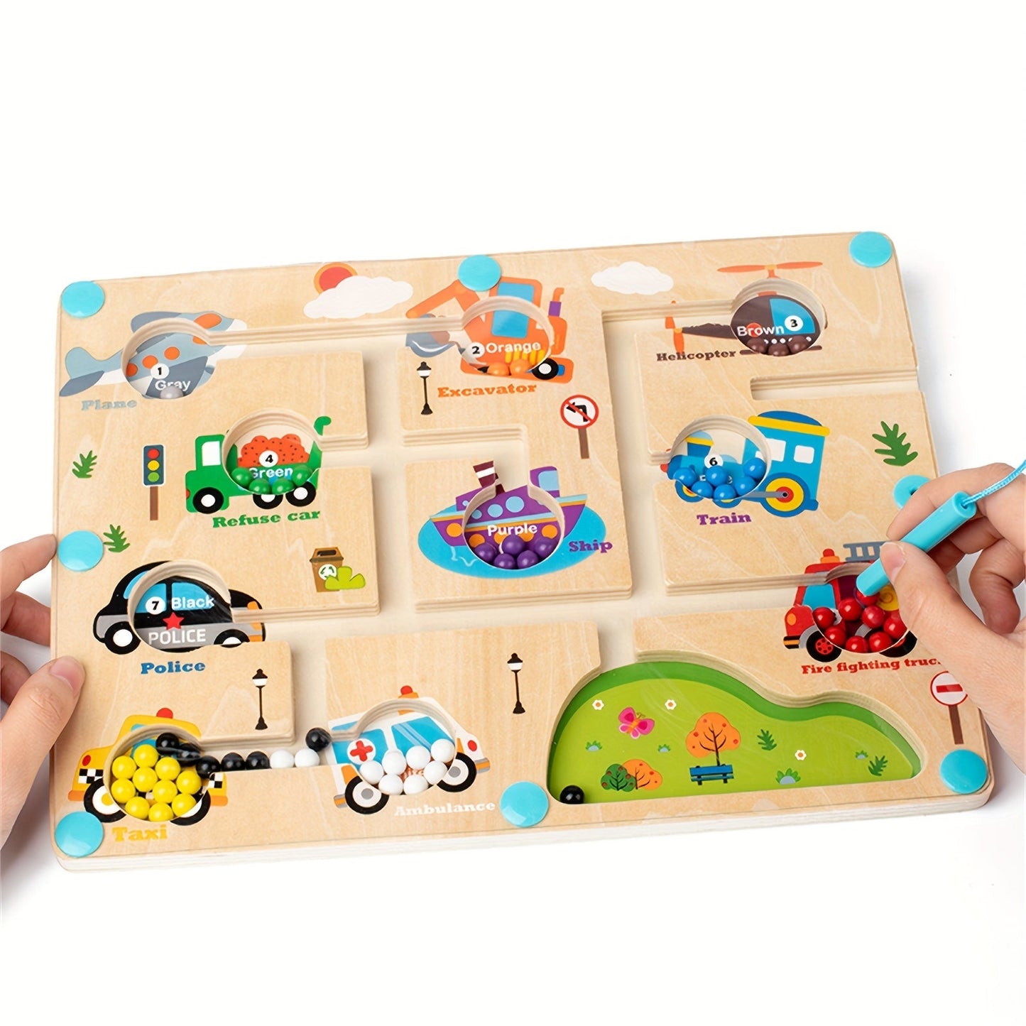 Dinosaur Wooden Magnet Maze Game - Magnetic Color and Number Maze Puzzle Board for Learning Counting and Matching, Fine Motor Skills Development Travel Toy for Boys and Girls - Ideal Birthday Gift