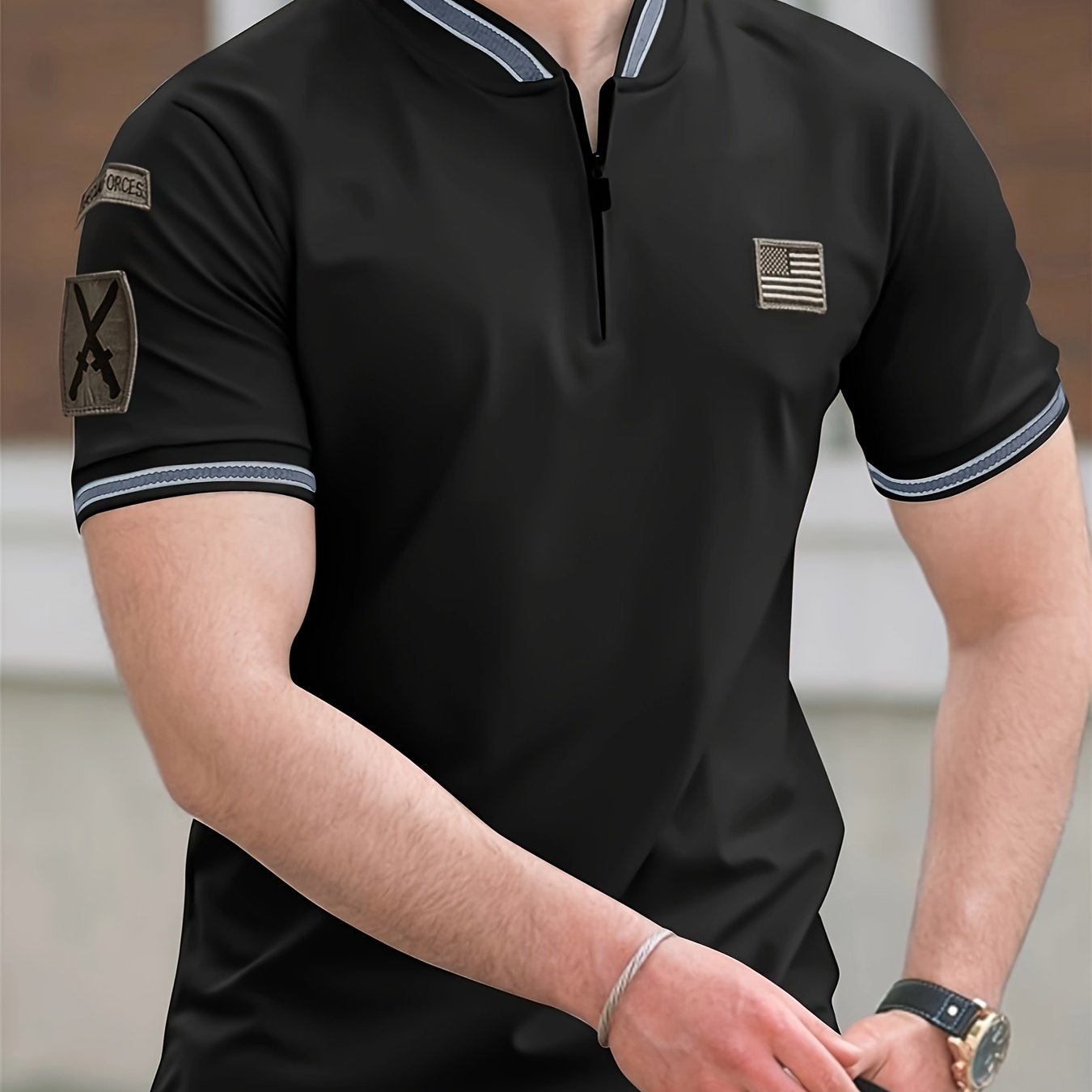 Men's breathable shirt with zipper, geometric pattern, machine washable - ideal for casual or outdoor wear such as golf, hiking, or beach outings.