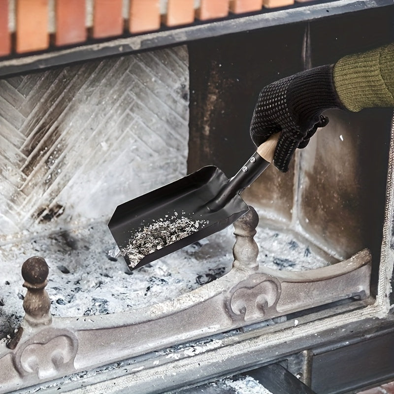 Set of durable fireplace cleaning tools, including an ash shovel, brush, wooden handle, and silicone gloves for safe and easy maintenance.