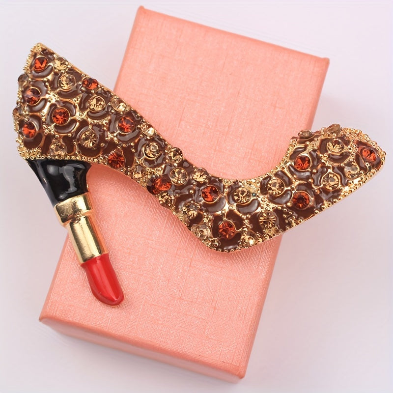 Unique Vintage Rhinestone High Heel Brooch Pin with Irregular Shape Design, Versatile Fashion Accessory for Elegant Women, Lapel Pin Jewelry - Wholesale Options Available